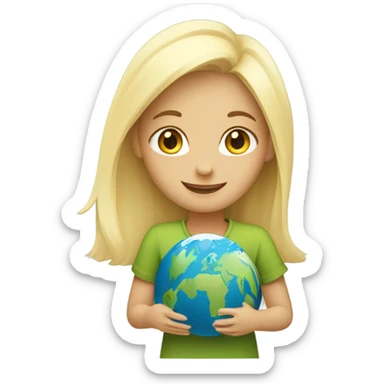 blonde girl hugs the planet sticker