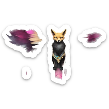 Dark black Beige cyan Pink magenta burgundy maroon cyan beige gray coyote fox black stripes wearing gold jewellery gold piercings gold gilded vintage watercolour tie dye black raven wings sticker