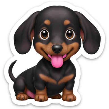 Black miniature Daschund puppy looking happy sticker