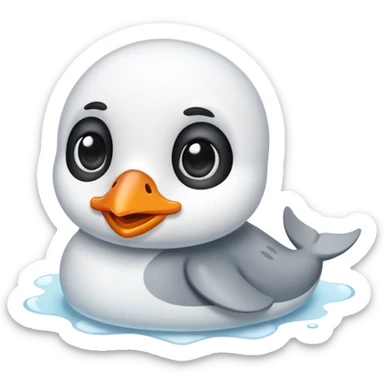 Esta es una imagen de una cría de foca arpa (conocida como whitecoat) descansando sobre el hielo.Es prácticamente una esfera perfecta de pelaje blanco y esponjoso.Tiene ojos oscuros, una nariz negra pequeña y bigotes largos que resaltan sobre su cara clara sticker