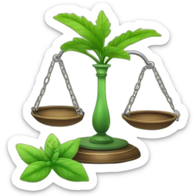 court legalize plant medicine with plant on one side to weigh and handcuffs on the other side sticker