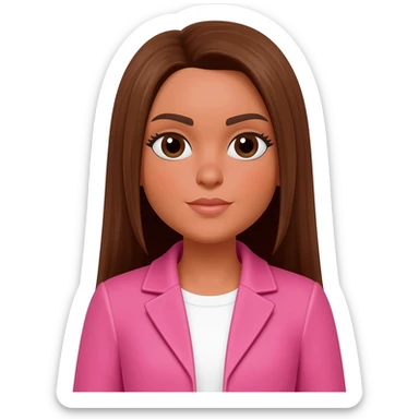 Create a woman with long straight brown hair, light brown skin, pink jacket and white shirt sticker