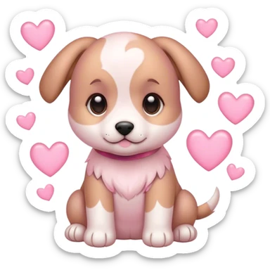 Puppy with light pink hearts around it sticker