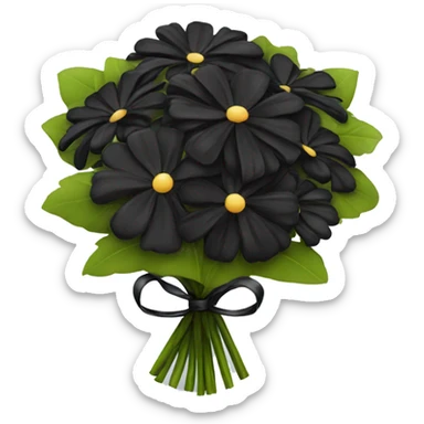 black bouquet of different flowers tied together with black bow sticker