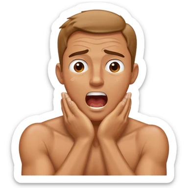 Guy with his hands crossed holding his neck yelling and sweating sticker