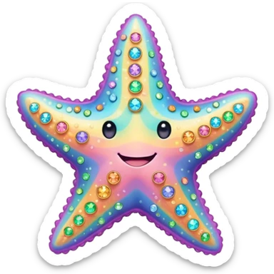 sea star, pastel rainbow, lots of shiny jewels, cheerful expression sticker