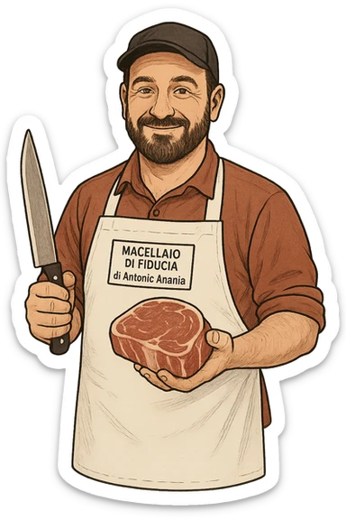 uomo Macellaio chiamato "Macellaio di Fiducia di Antonio Ananìa" sticker