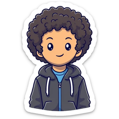 Teen boy with curly hair, casual clothes, friendly expression sticker