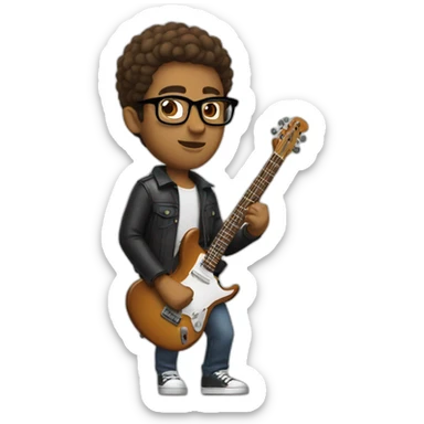 Brown man short hair Whith glasses plays electric guitar sticker