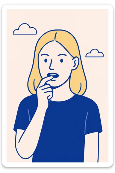 a blonde woman biting her finger boldly, minimalist flat illustration sticker