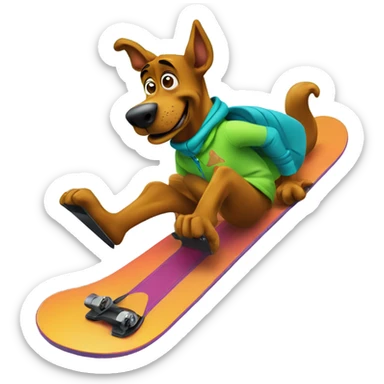scooby doo on snowboard having fun sticker