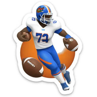 gator playing football, wearing orange and blue jersey sticker
