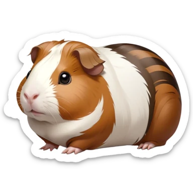 Cinematic Noble Brown and White Banded Guinea Pig Portrait Emoji, Poised and regal, with a compact, chubby build and a uniquely patterned coat of warm brown and crisp white banding, deep-set soulful dark eyes, Simplified yet sharp and sophisticated features, highly detailed, glowing with a soft, dignified glow, high shine, intelligent and charming, stylized with an air of distinctive elegance, focused and attentive, soft glowing outline, capturing the essence of a watchful and confident companion, so majestic it feels as though it could scurry out of the screen with effortless authority! sticker