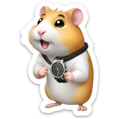 funny hamster looking at his watch sticker