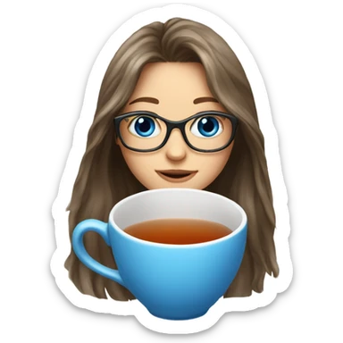 A tea cup and l long hair girl with glasses and blue eyes  sticker