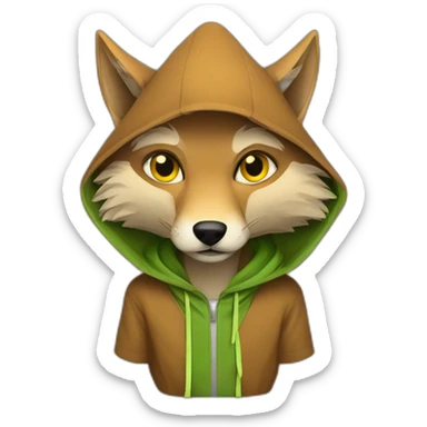 brown coyote with yellow eyes and a green hood that sadly sticker