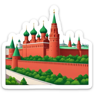 The Kremlin of Nizhny Novgorod. The color is red, the roof is green. Emoji-style images sticker