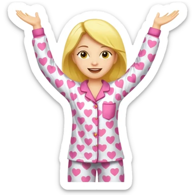 yellow-skinned woman dancing in her pajamas, arms up, joyful sticker