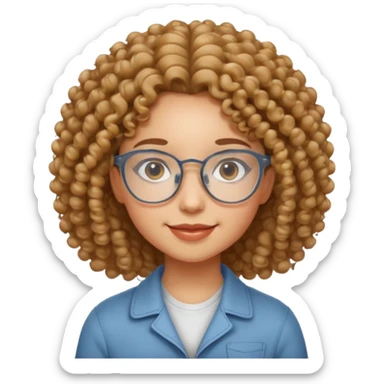 Curly-haired girl with clear glasses, a gentle smile, and a calm energy. sticker