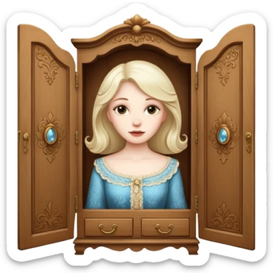 A character from the fairy tale Beauty and the Beast: the lady who was turned into a wardrobe by magic. She retains the wardrobe's original form and has an anthropomorphic face. sticker
