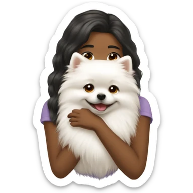 girl smiling hug white pomeranian sticker