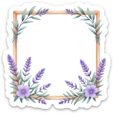 The art style is clean line art with delicate watercolor textures, pastel colors, and a dominant palette of lavender, soft lilac, and muted purple.  Delicate frame to border text sticker