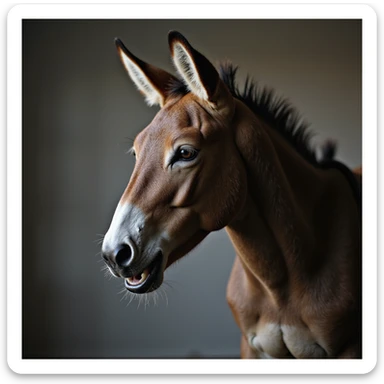 side view of a realistic angry mule, ears flat against head, tense muscles, natural lighting sticker