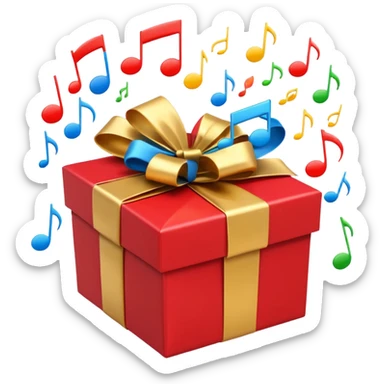 A wrapped gift box opening with colorful music notes flying out. the box is open  sticker