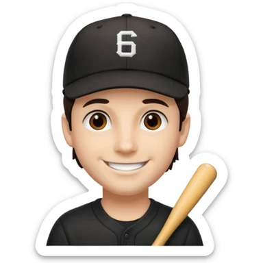 male, dark brown hair, dark brown eyes, fair skin, black baseball hat sticker