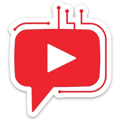 A minimalist logo for "YoutubeShort" combining YouTube play button in red (#FF0000) with a speech bubble and a simple AI brain circuit pattern. Clean lines, flat design. sticker