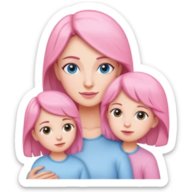 Mom and two children with light blue and pink clothes sticker