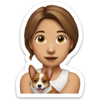 a girl with brown hair has a corgi on her arms sticker
