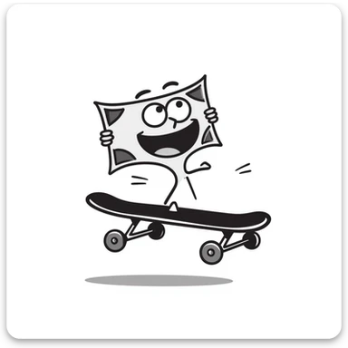 a hand drawn doodle of money riding a skateboard sticker
