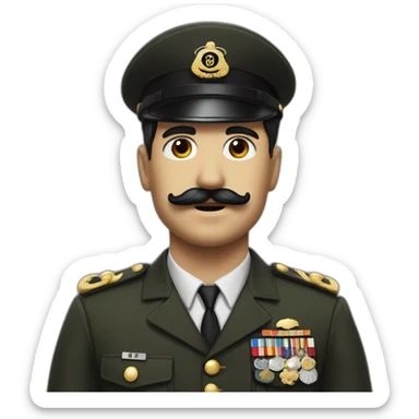 man with moustache like chaplin black hair and a militar uniform sticker