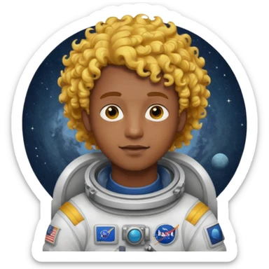 Astronauts, Young, male, dark skin, yellow curly hair sticker