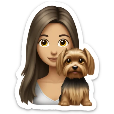 Brunette long hair light tan girl with beige yorkie puppy sticker