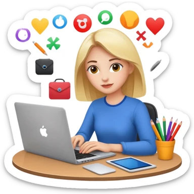 graphic designer woman at work on her laptop with colours sticker