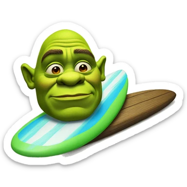 Shrek, the ogre on a surfboard, but sad sticker