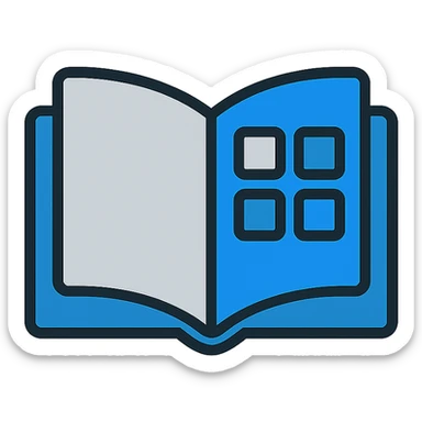 catalog icon, open book or grid of squares, modern tech style, blue and gray tones sticker