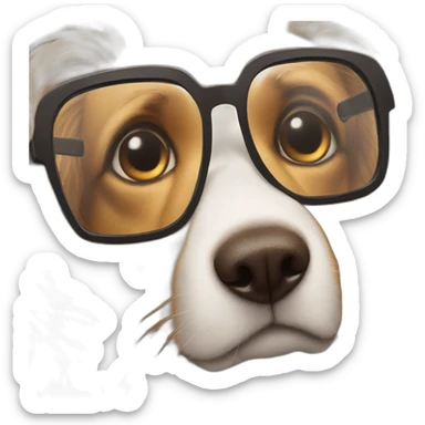 Dog peering over top of reading glasses sticker
