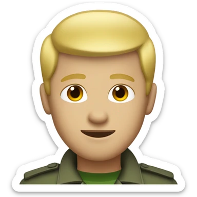 Blonde short haired man with a 5 oclock shadow wearing a green military style jacket with a dark grey shirt underneath sticker