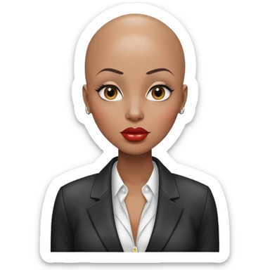 Gorgeous woman wet no eyebrows wearing blazer Alluring black woman wide nose bald head big glossy lips sticker