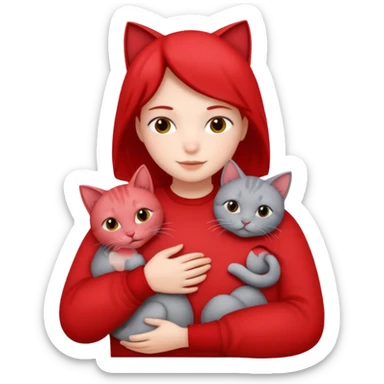 Make 20 gray cats cudling a person wearing all red  sticker