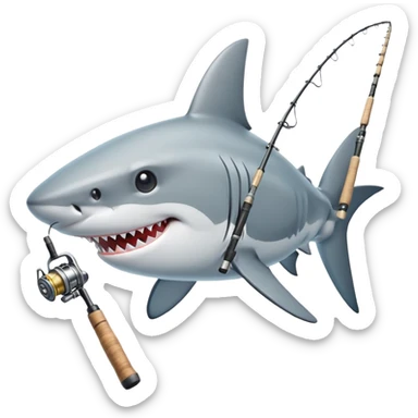 A shark with a fishing rod  sticker
