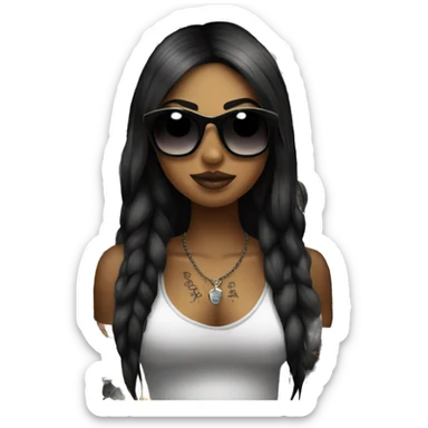 Black hair gothique girl with sunglasses and tattoo s sticker