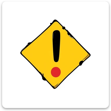 A creative warning sign with attention-grabbing zigzag border and a big exclamation mark in the center. Yellow, black, and red colors. Hand-drawn doodle style with vibrant coloring. sticker