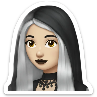 goth girl pale, black long hair, dupatta sticker