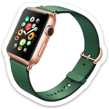 rose gold apple watch with forest green band on an angle sticker