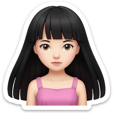 Girl with long, straight black hair with bangs and a pink dress  sticker