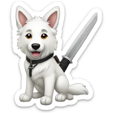 White shepherd hold katana sticker